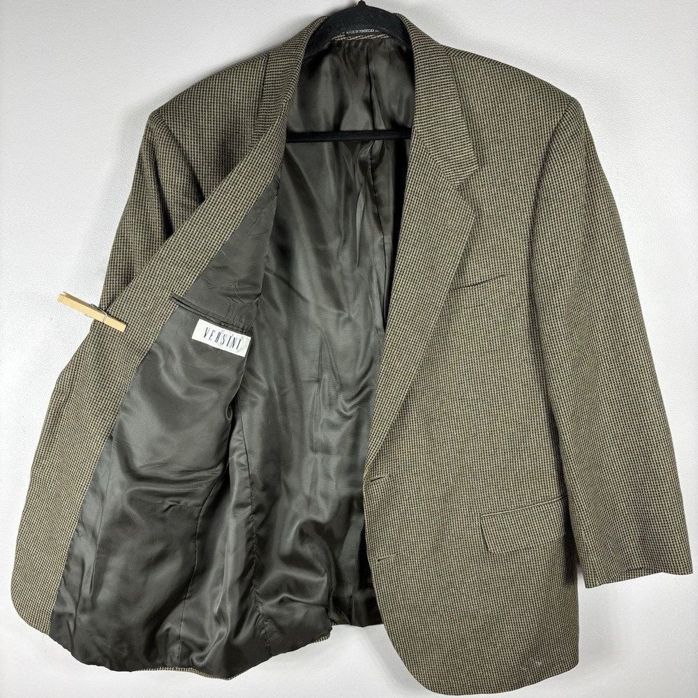 Versini Men's 46R Brown 100% Silk Microcheck Two Button Jacket Sport Coat Blazer